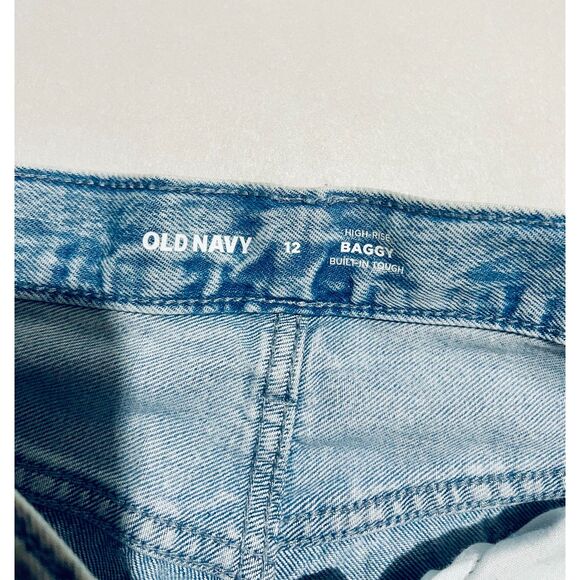 Old Navy baggy jeans cargo pocket wide leg high rise built tough women 12Jr New - Picture 5 of 6